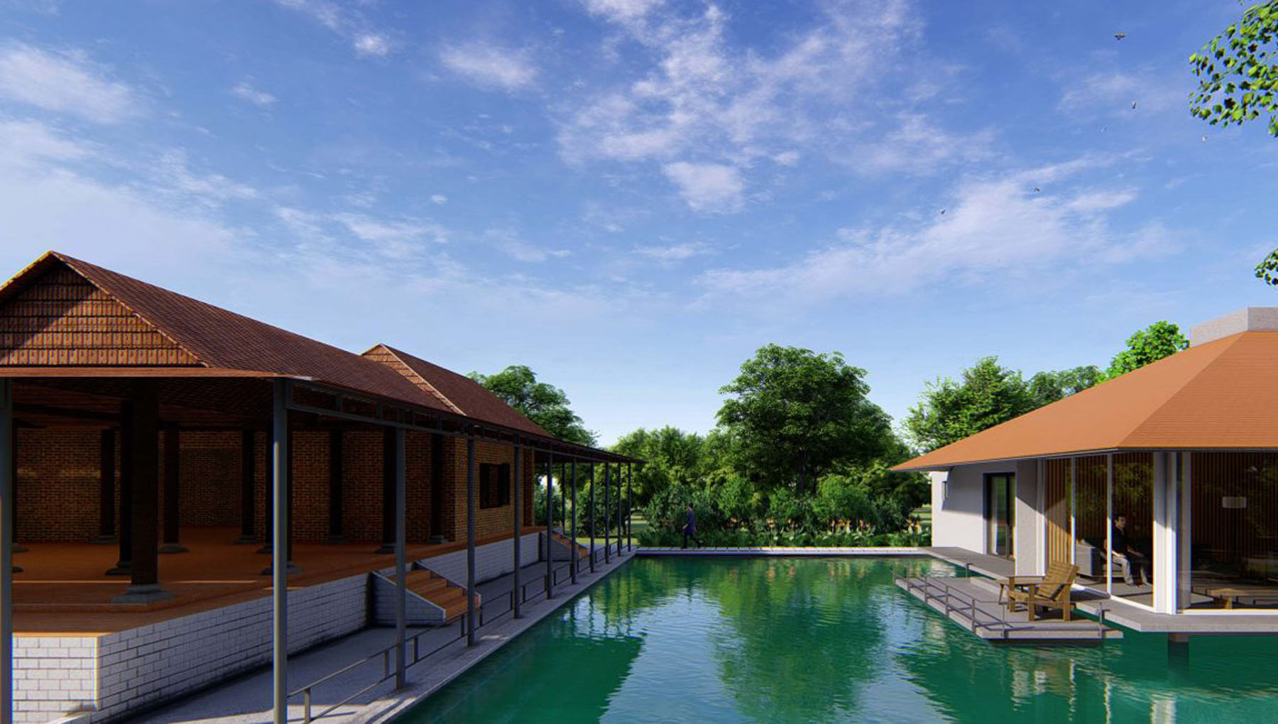 Thiết kế nhà biệt thự sân vườn, bể bơi thư giãn phù hợp cho nghỉ dưỡng
