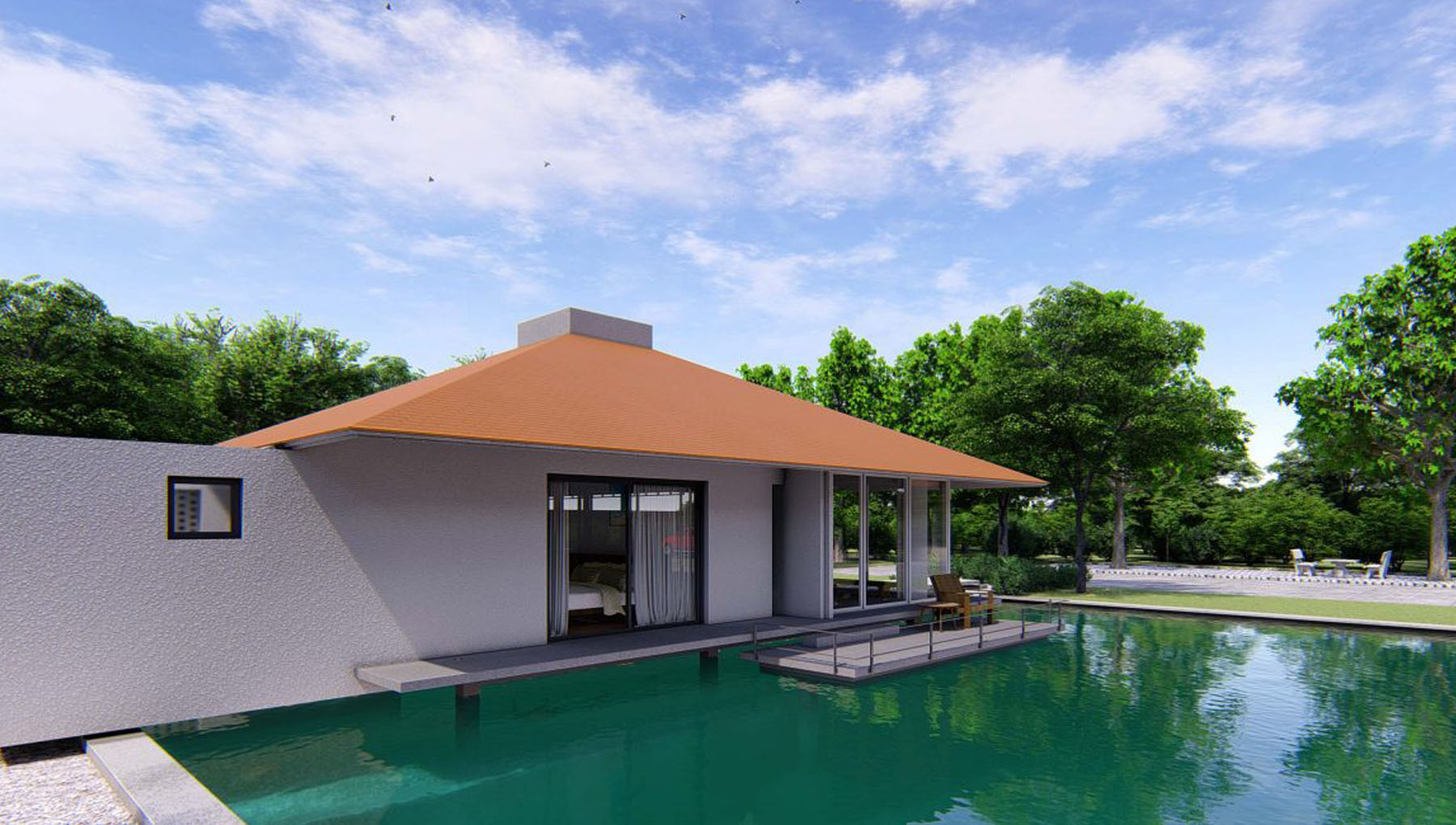 Thiết kế nhà biệt thự sân vườn, bể bơi không gian xanh mát, lãng mạn